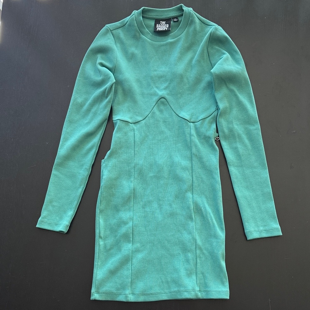 NWOT Ragged Priest Backless Chain Mini Dress Teal Green (XS/S/8) Y2K Long Sleeve